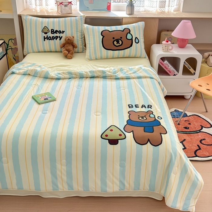 91家纺网 家纺一手货源 找家纺 星期八 2025新款针织棉夏被四件套 呆呆熊