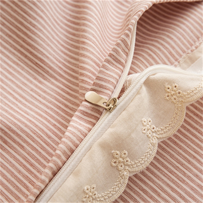 91家纺网 家纺一手货源 找家纺 （总）庭笙 2025新款无印.色织条纹少女韩式小花边简约条纹四件套