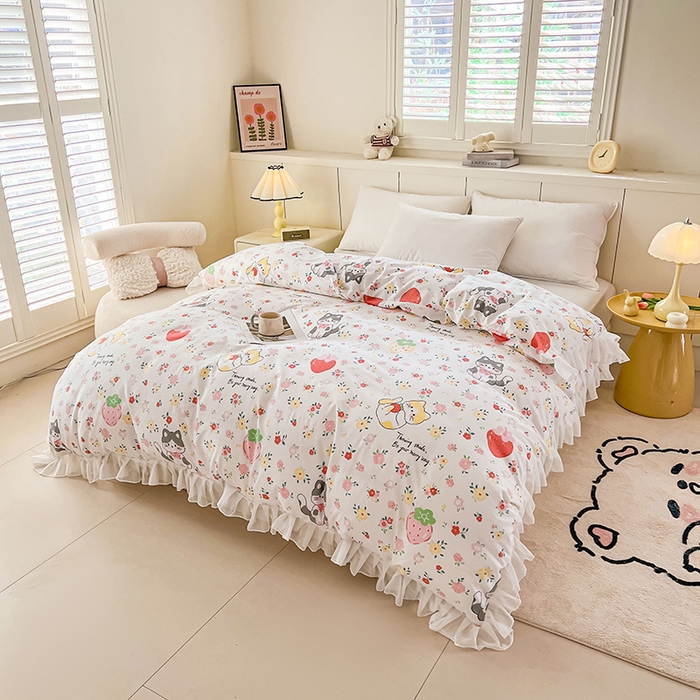 91家纺网 家纺一手货源 找家纺 眠势力 2025新款韩版花边被套双面用四季款ins公主风 喵喵宝贝