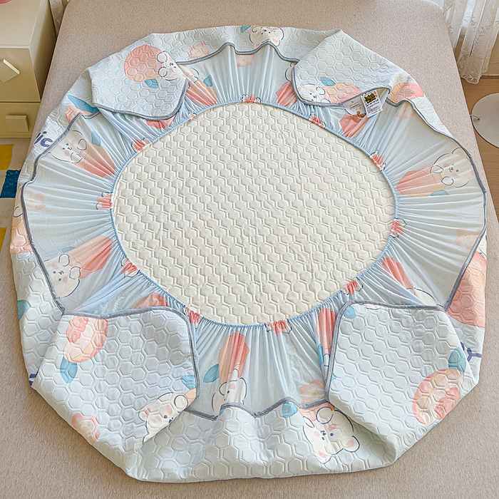 91家纺网 家纺一手货源 找家纺 小萌虎 2025新款凉感丝胶质凉席床笠款 水蜜桃