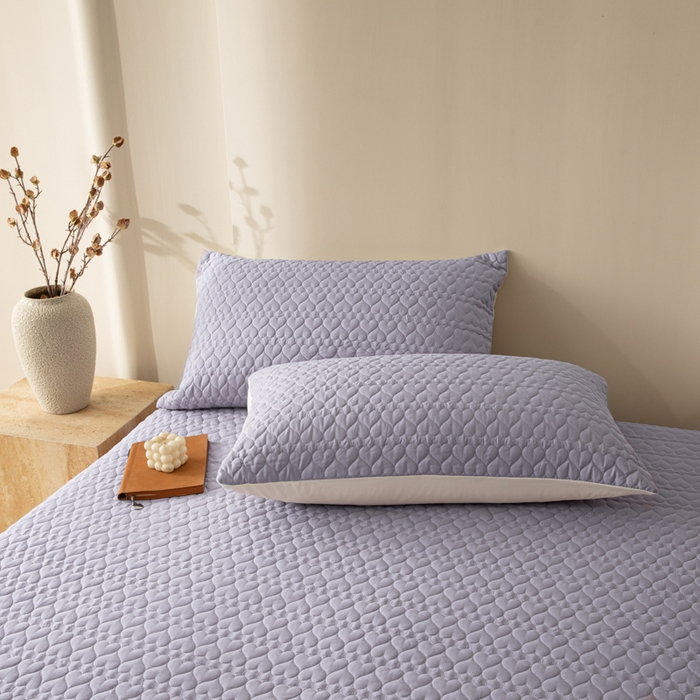 91家纺网 家纺一手货源 找家纺 优悦生活馆 2025新款亲肤水洗棉夹棉防水床笠 桃心-紫