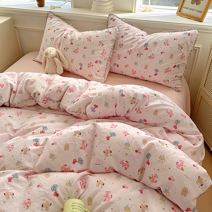 91家纺网 家纺一手货源 找家纺 田野家纺2025新款A类全棉双层纱四件套 开心派对