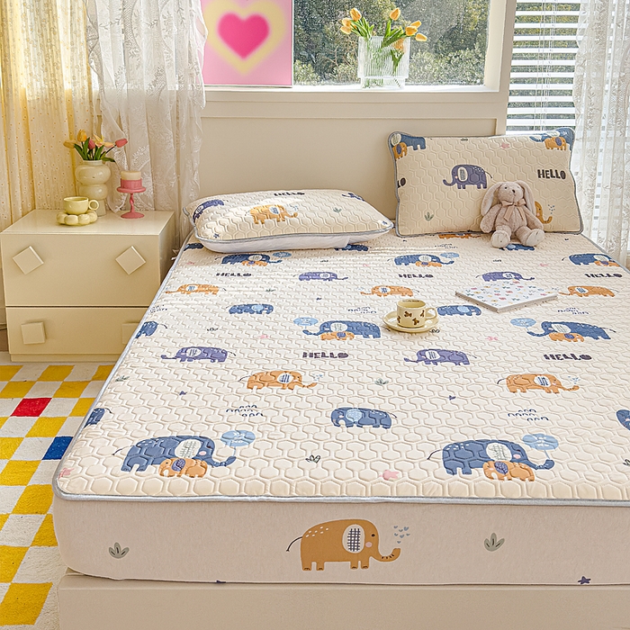 91家纺网 家纺一手货源 找家纺 小萌虎 2025新款凉感丝胶质凉席床笠款 富贵象