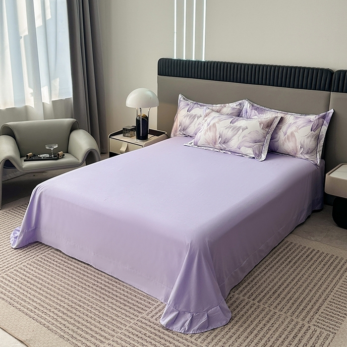 91家纺网 家纺一手货源 找家纺 眷恋家纺 2025年春夏全棉铂金棉13376数码印花四件套 步步生莲-紫