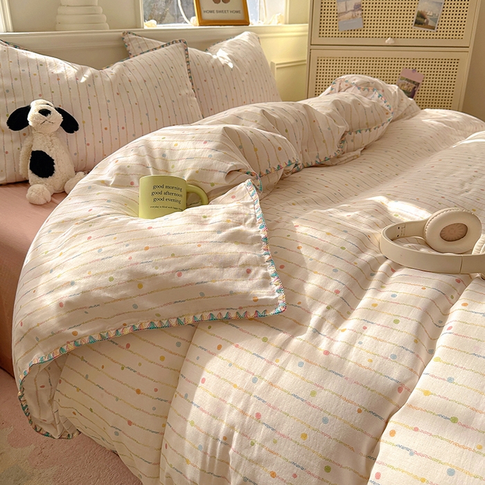 91家纺网 家纺一手货源 找家纺 田野家纺2025新款A类全棉双层纱四件套 七彩泡泡