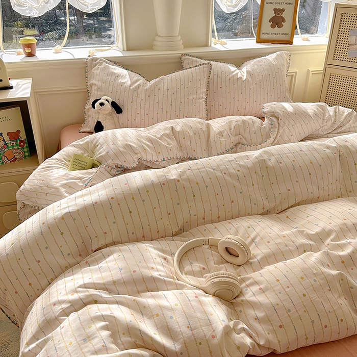 91家纺网 家纺一手货源 找家纺 田野家纺2025新款A类全棉双层纱四件套 七彩泡泡