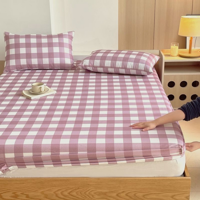 91家纺网 家纺一手货源 找家纺 ME/ERA HOME寐时代 2025新款全棉老粗布床笠款三件套 全棉条格-艾格-豆沙