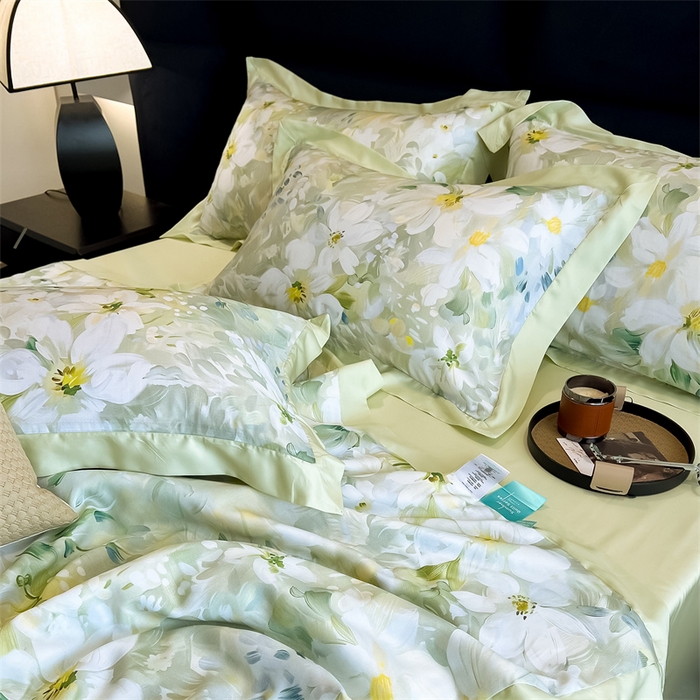 91家纺网 家纺一手货源 找家纺 朵希曼2025新款50天丝宽边夏被和夏被四件套系列 舒蕊