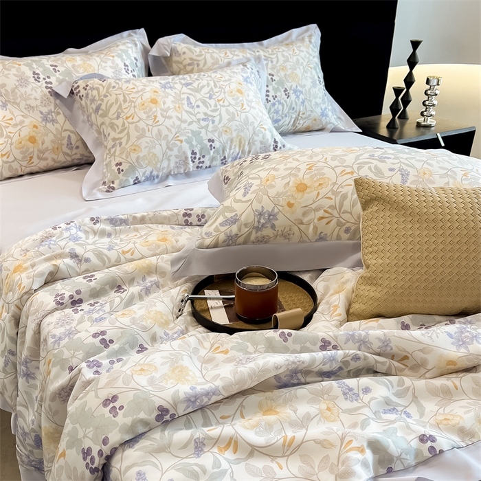 91家纺网 家纺一手货源 找家纺 朵希曼2025新款50天丝宽边夏被和夏被四件套系列 悦夏 米