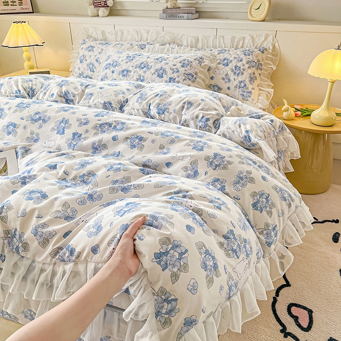 91家纺网 家纺一手货源 找家纺 眠势力 2025新款韩版花边被套双面用四季款ins公主风 兰花兔