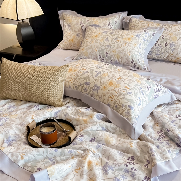 91家纺网 家纺一手货源 找家纺 朵希曼2025新款50天丝宽边夏被和夏被四件套系列 悦夏 米