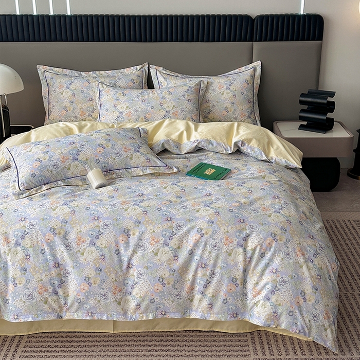 91家纺网 家纺一手货源 找家纺 眷恋家纺 2025年春夏全棉铂金棉13376数码印花四件套 富贵满园-兰