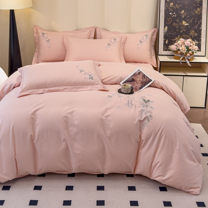 U品汇 2025新款纯棉全棉长绒棉刺绣绣花高端礼盒四件套-夏瑾系列 夏瑾-荷花玉