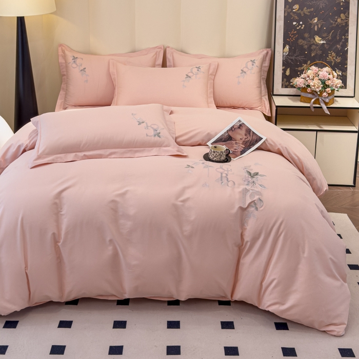 91家纺网 家纺一手货源 找家纺 U品汇 2025新款纯棉全棉长绒棉刺绣绣花高端礼盒四件套-夏瑾系列 夏瑾-荷花玉