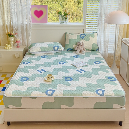 小萌虎 2025新款凉感丝胶质凉席床笠款 波浪字母