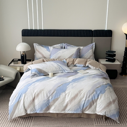 眷恋家纺 2025年春夏全棉铂金棉13376数码印花四件套 时光笔墨-兰