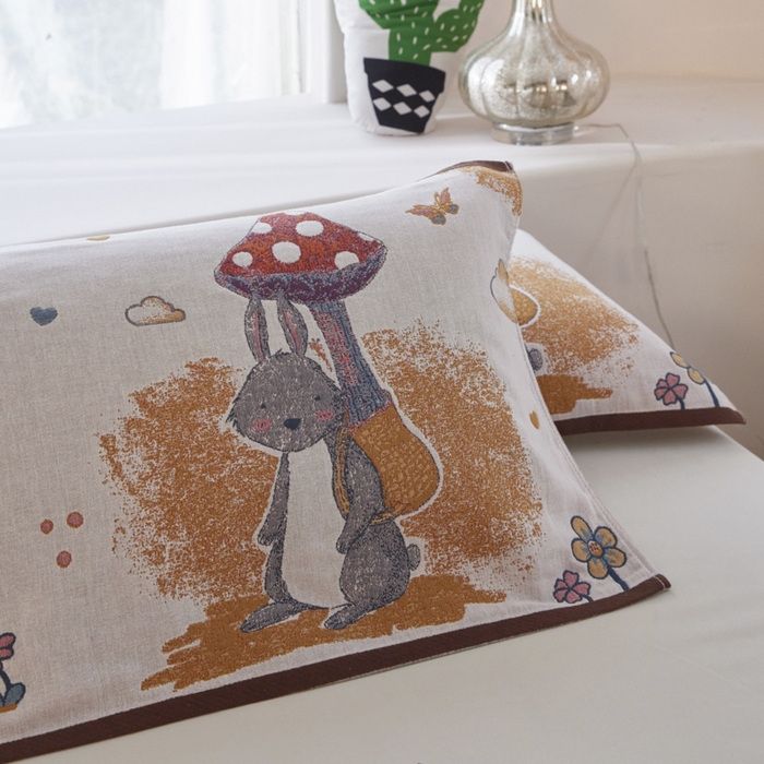 91家纺网 家纺一手货源 找家纺 爱港家纺 2025新款全棉纱布-萌宠治愈系列枕巾 萌宠兔52*75cm