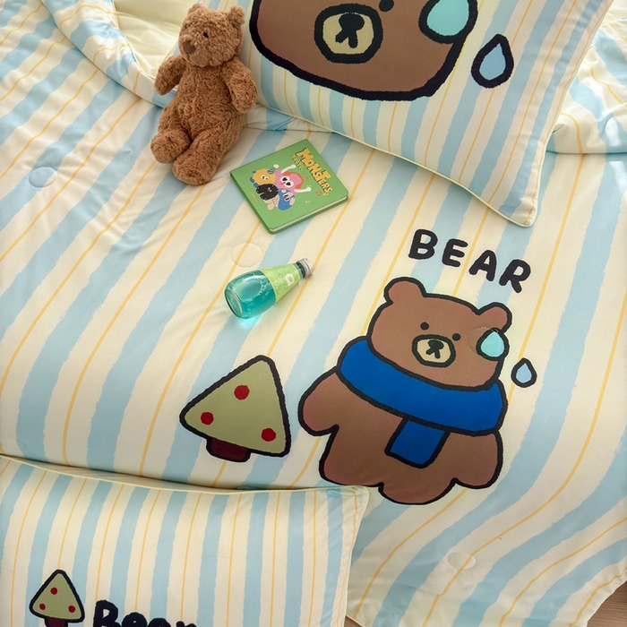 91家纺网 家纺一手货源 找家纺 星期八 2025新款针织棉夏被四件套 呆呆熊