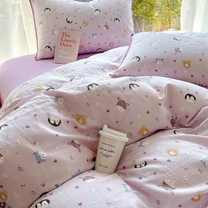 91家纺网 家纺一手货源 找家纺 田野家纺2025新款A类全棉双层纱四件套 可爱软萌