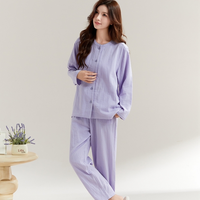 91家纺网 家纺一手货源 找家纺 玖弘家居 2025新款家居服系列-纯色系列【控价 抖音69.9  视频号  89.9   小红书  89.9】 纯色紫长袖女款