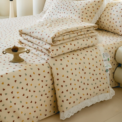 绒世界 绒世界 2025新款双层纱韩版印花夏被四件套 心情