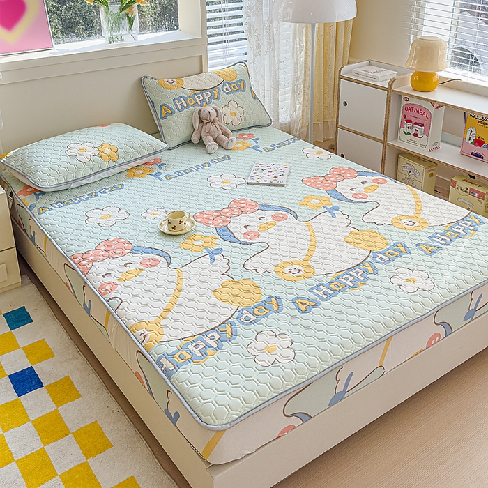 91家纺网 家纺一手货源 找家纺 小萌虎 2025新款凉感丝胶质凉席床笠款 可爱鸭