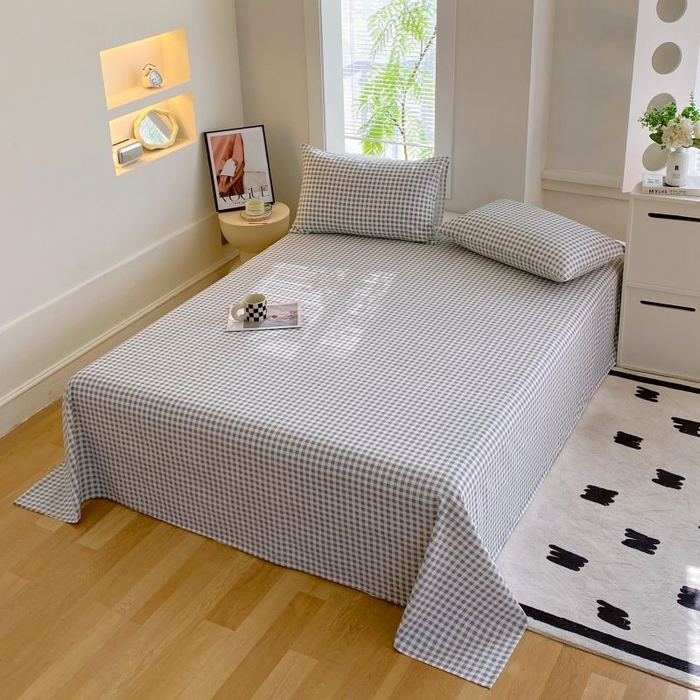 91家纺网 家纺一手货源 找家纺 ME/ERA HOME寐时代 2025新款三枚缎老粗布床单款三件套 蓝小格