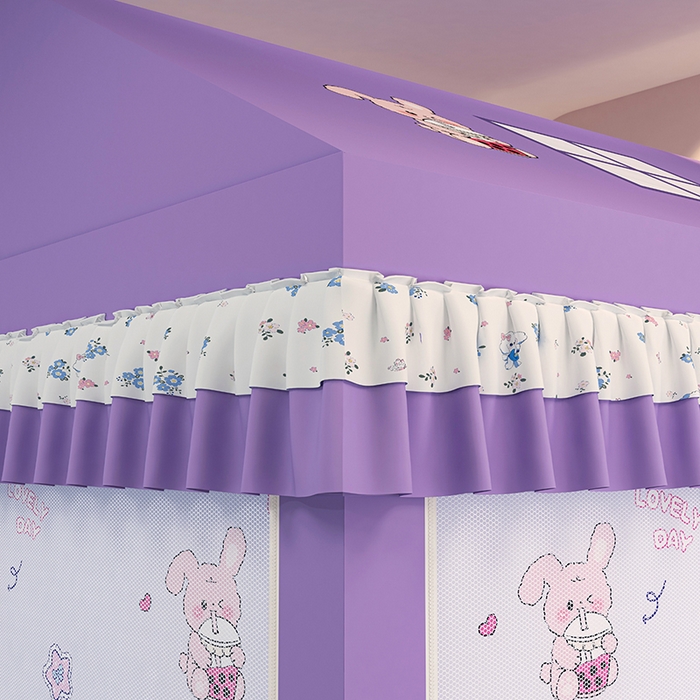 91家纺网 家纺一手货源 找家纺 迪凡保罗蚊帐 2025新款2505城堡款房型遮光防摔坐床蚊帐 奶萌兔兔