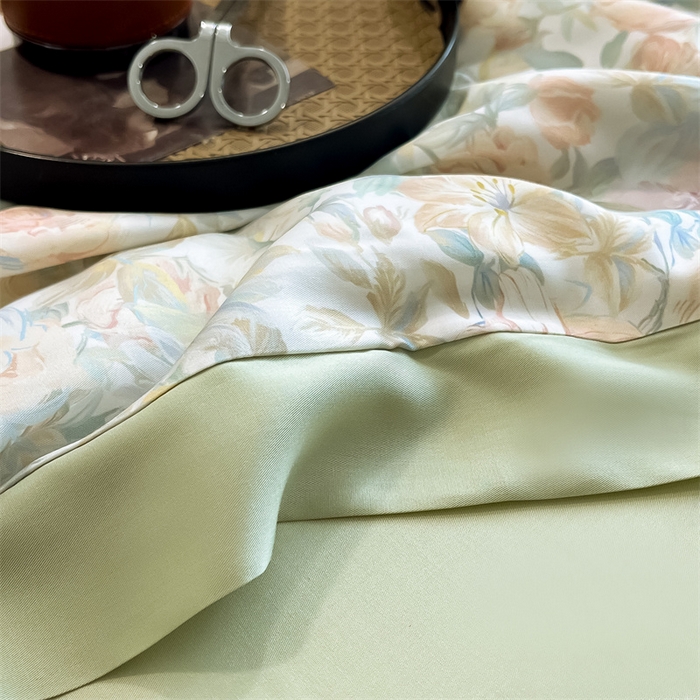 91家纺网 家纺一手货源 找家纺 朵希曼2025新款50天丝宽边夏被和夏被四件套系列 梦丝丽 米黄