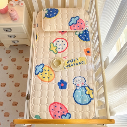 禧缘家纺（原梦想家） 2025新款A类儿童幼儿园学生宿舍绑带款夹棉床单全棉夹棉软垫  奶油草莓