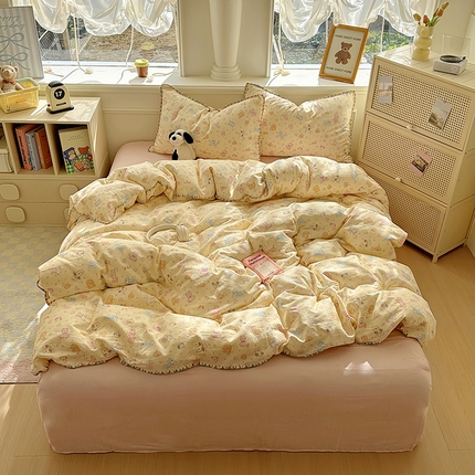 91家纺网 家纺一手货源 找家纺 田野家纺2025新款A类全棉双层纱四件套 童梦园