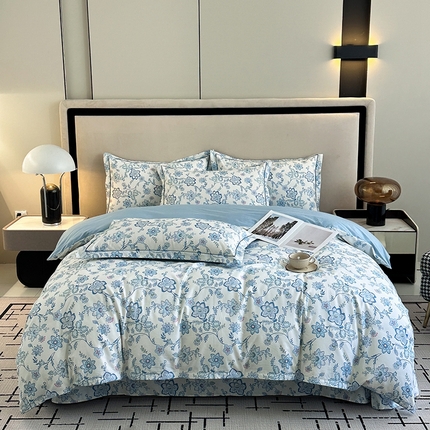 眷恋家纺 2025年春夏全棉铂金棉13376数码印花四件套 清醉-兰