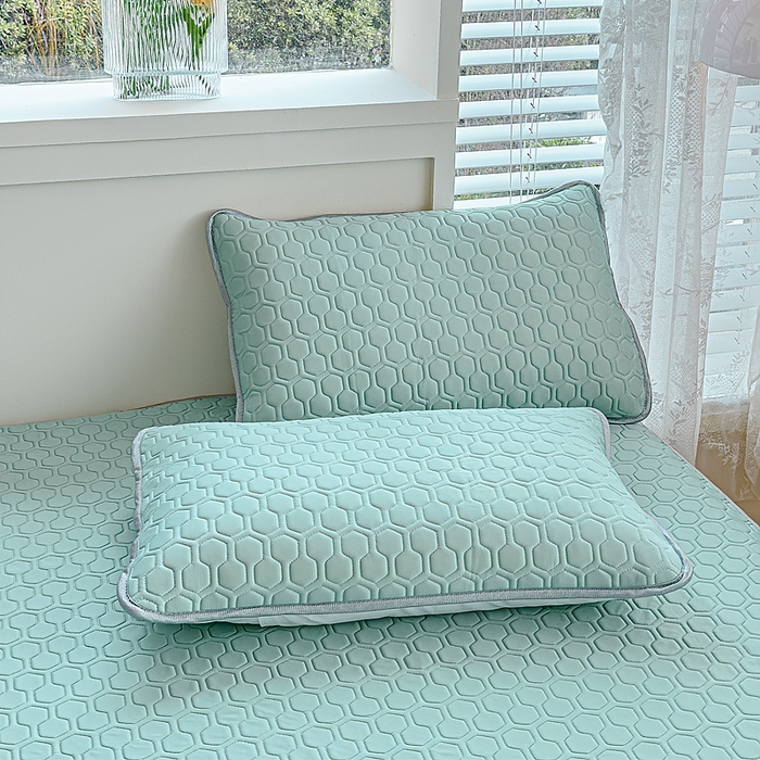 91家纺网 家纺一手货源 找家纺 小萌虎 2025新款凉感丝胶质凉席床笠款 水绿