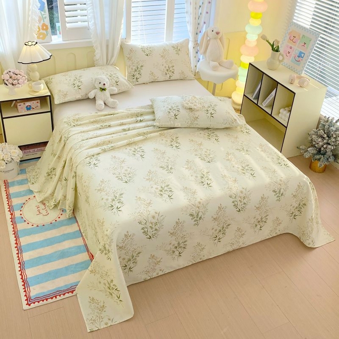 91家纺网 家纺一手货源 找家纺 ME/ERA HOME寐时代 2025新款三枚缎老粗布床单款三件套 绿意盎然