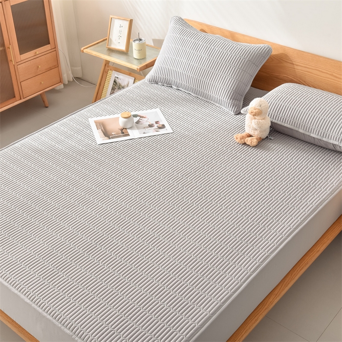 91家纺网 家纺一手货源 找家纺 布卢姆 2025新款A类亲肤防水夹棉床笠风琴格 风琴格-浅灰