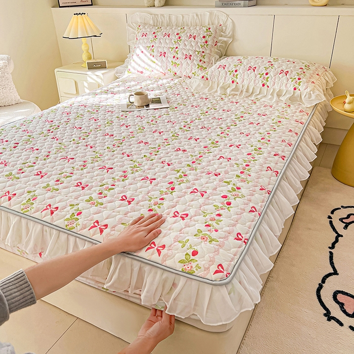 91家纺网 家纺一手货源 找家纺 眠势力 2025新款韩版花边床笠雪纺公主风ins夹棉四季款床罩保护套 微风
