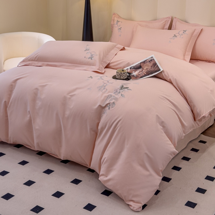 91家纺网 家纺一手货源 找家纺 U品汇 2025新款纯棉全棉长绒棉刺绣绣花高端礼盒四件套-夏瑾系列 夏瑾-荷花玉