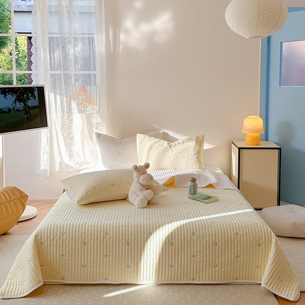 优悦生活馆 2025新款亲肤舒适水洗棉夹棉床盖 星愿-黄