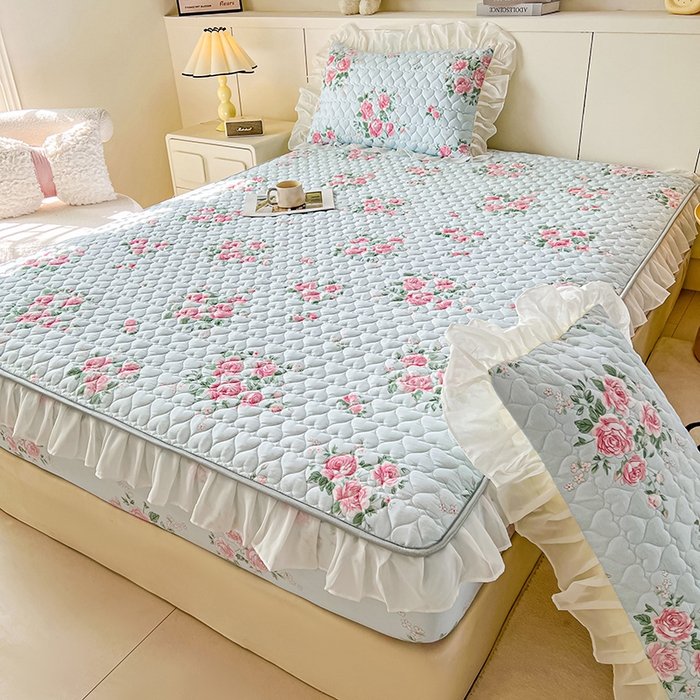 91家纺网 家纺一手货源 找家纺 眠势力 2025新款韩版花边床笠雪纺公主风ins夹棉四季款床罩保护套 春风徐来