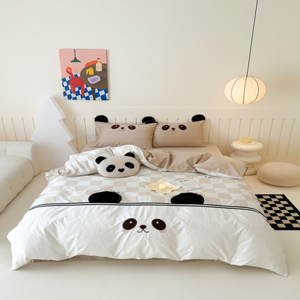 西西家居 2025新款100支澳棉纯棉数码印花刺绣四件套-小熊猫 小熊猫-咖