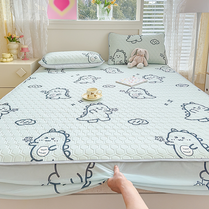 91家纺网 家纺一手货源 找家纺 小萌虎 2025新款凉感丝胶质凉席床笠款 恐龙