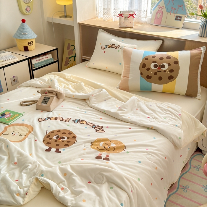 91家纺网 家纺一手货源 找家纺 星期八 2025新款针织棉夏被四件套 曲奇饼干