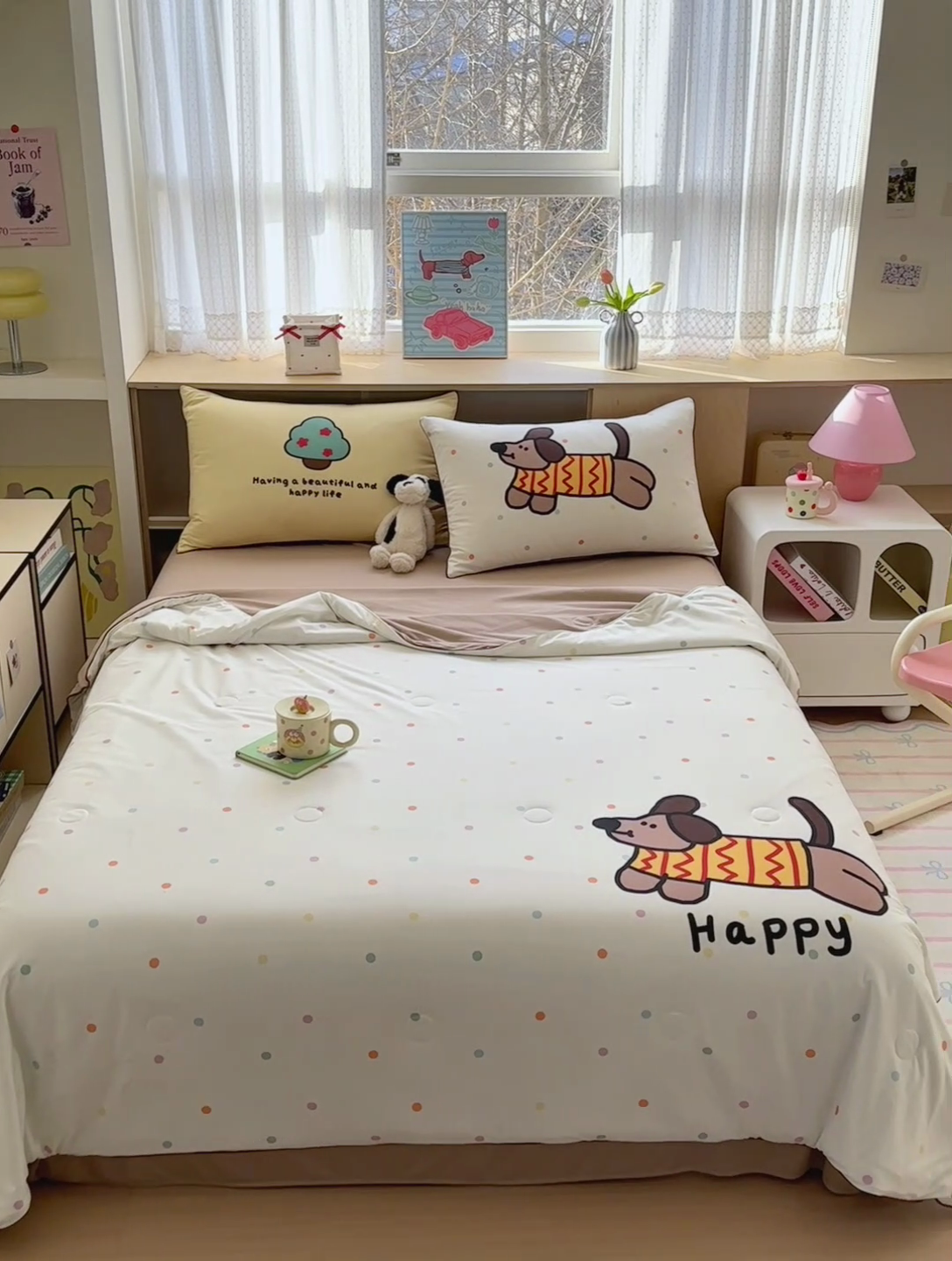 91家纺网 家纺一手货源 找家纺 星期八 2025新款针织棉夏被四件套 腊肠狗