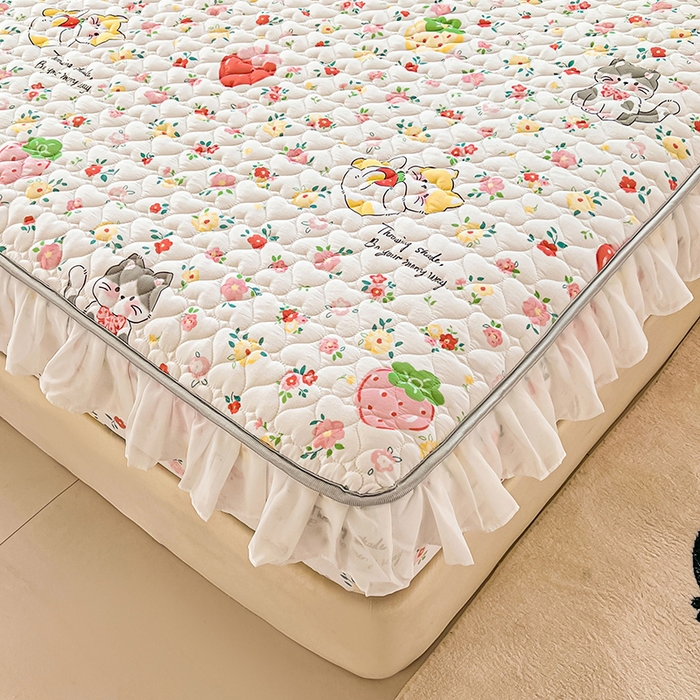 91家纺网 家纺一手货源 找家纺 眠势力 2025新款韩版花边床笠雪纺公主风ins夹棉四季款床罩保护套 喵喵宝贝