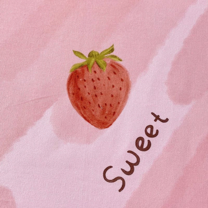 91家纺网 家纺一手货源 找家纺 ME/ERA HOME寐时代 2025新款全棉老粗布床笠款三件套 全棉卡通-草莓-粉