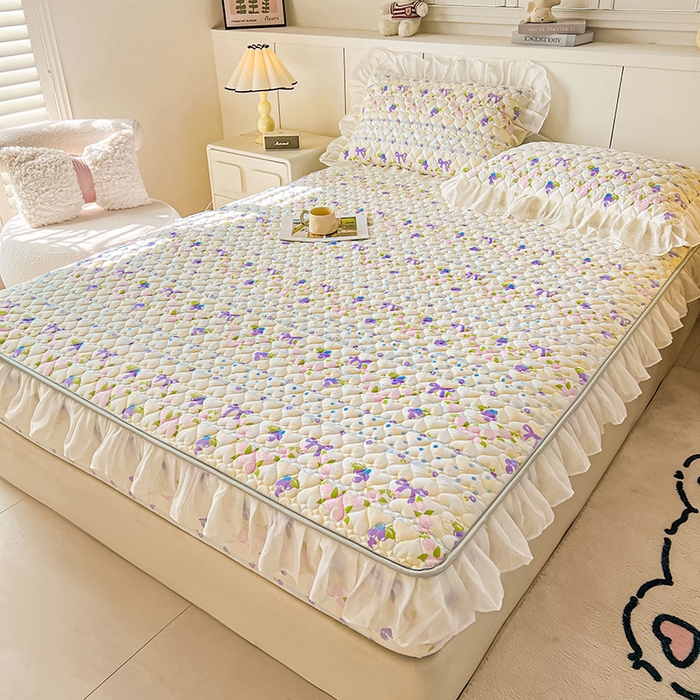 91家纺网 家纺一手货源 找家纺 眠势力 2025新款韩版花边床笠雪纺公主风ins夹棉四季款床罩保护套 半旧时光