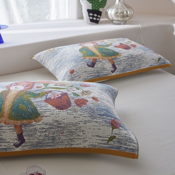 91家纺网 家纺一手货源 找家纺 爱港家纺 2025新款全棉纱布-萌宠治愈系列枕巾 采花兔52*75cm