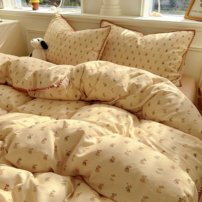 91家纺网 家纺一手货源 找家纺 田野家纺2025新款A类全棉双层纱四件套 可爱兔