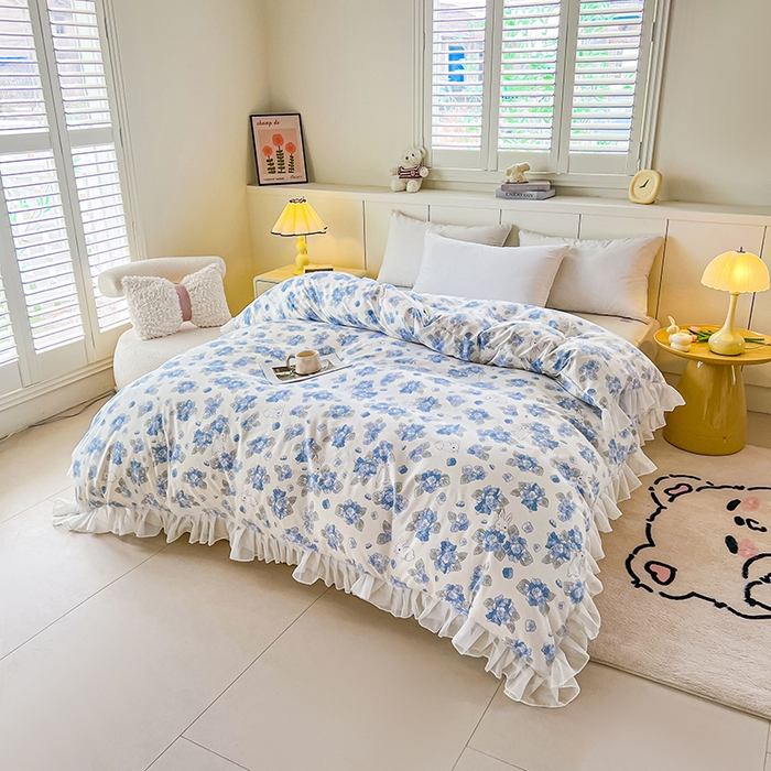 91家纺网 家纺一手货源 找家纺 眠势力 2025新款韩版花边被套双面用四季款ins公主风 兰花兔