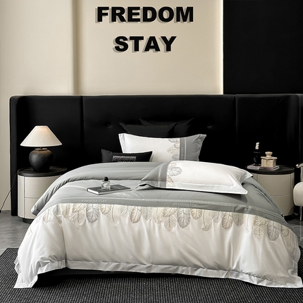 91家纺网 家纺一手货源 找家纺 理想家家纺 2025新款亲肤舒适纯棉刺绣四件套-茱丽叶 茱丽叶-灰